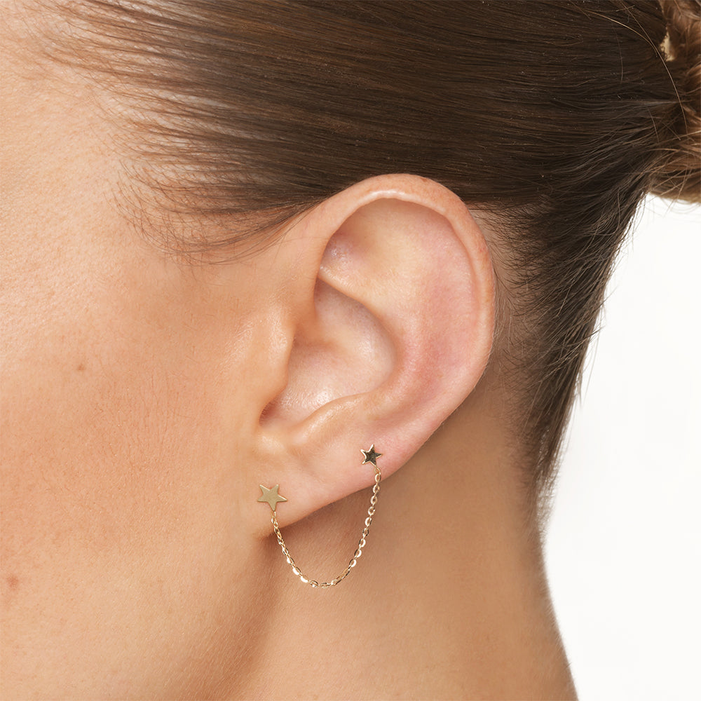 Medley Earrings Double Star Chain Single Stud Earring in 10k Gold