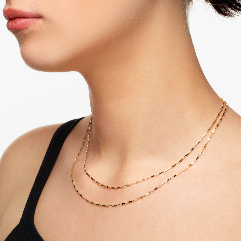 Double Clasp Necklace Twisted Chain / 14K Yellow Gold Plate