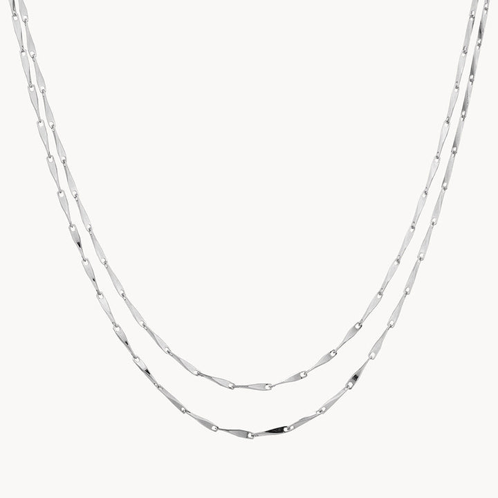 Double Twist Bar Link Chain Necklace in Silver