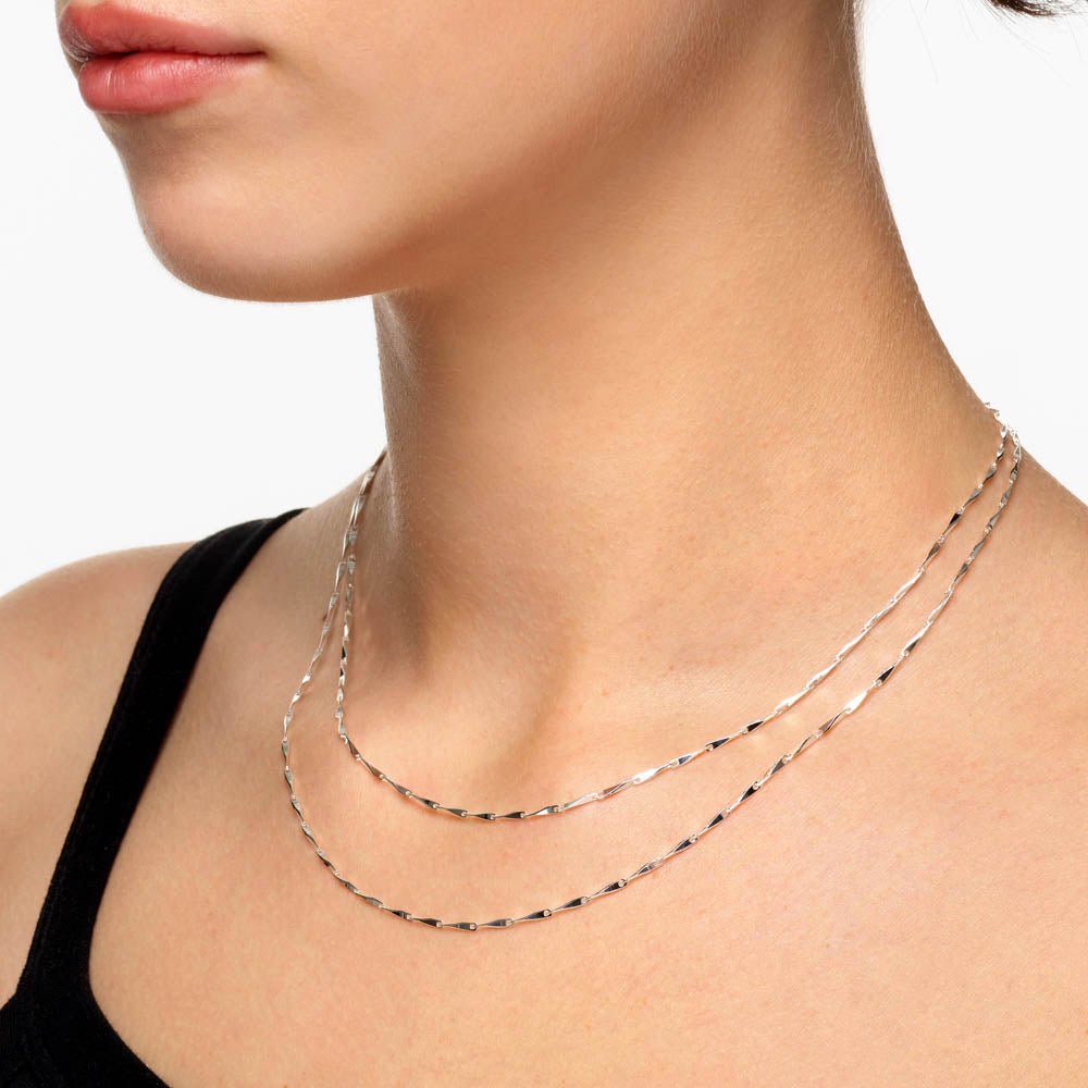 Double Twist Bar Link Chain Necklace in Silver