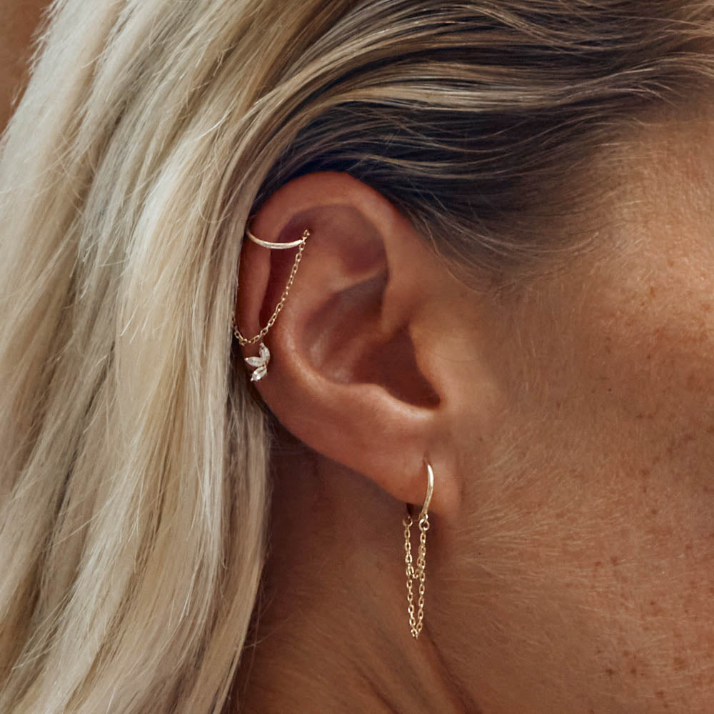Medley Earrings Drop Chain Single Ear Cuff in 10k Gold