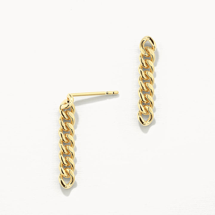 Drop Curb Chain Stud Earrings in Gold