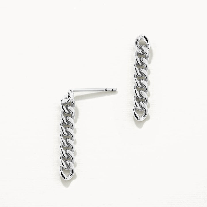 Drop Curb Chain Stud Earrings in Silver