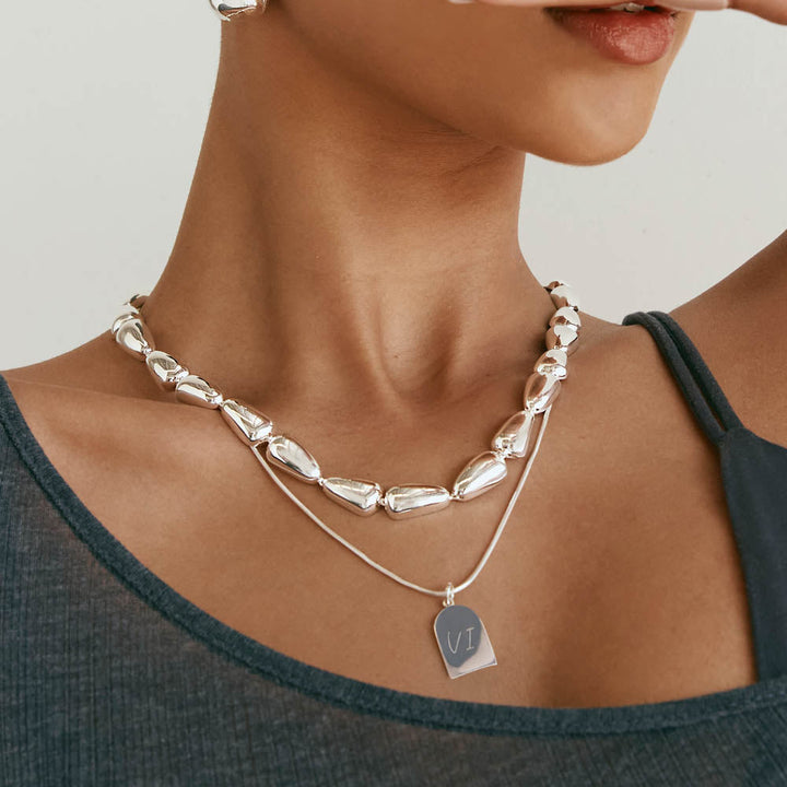 Drop Dome Chain Necklace in Silver