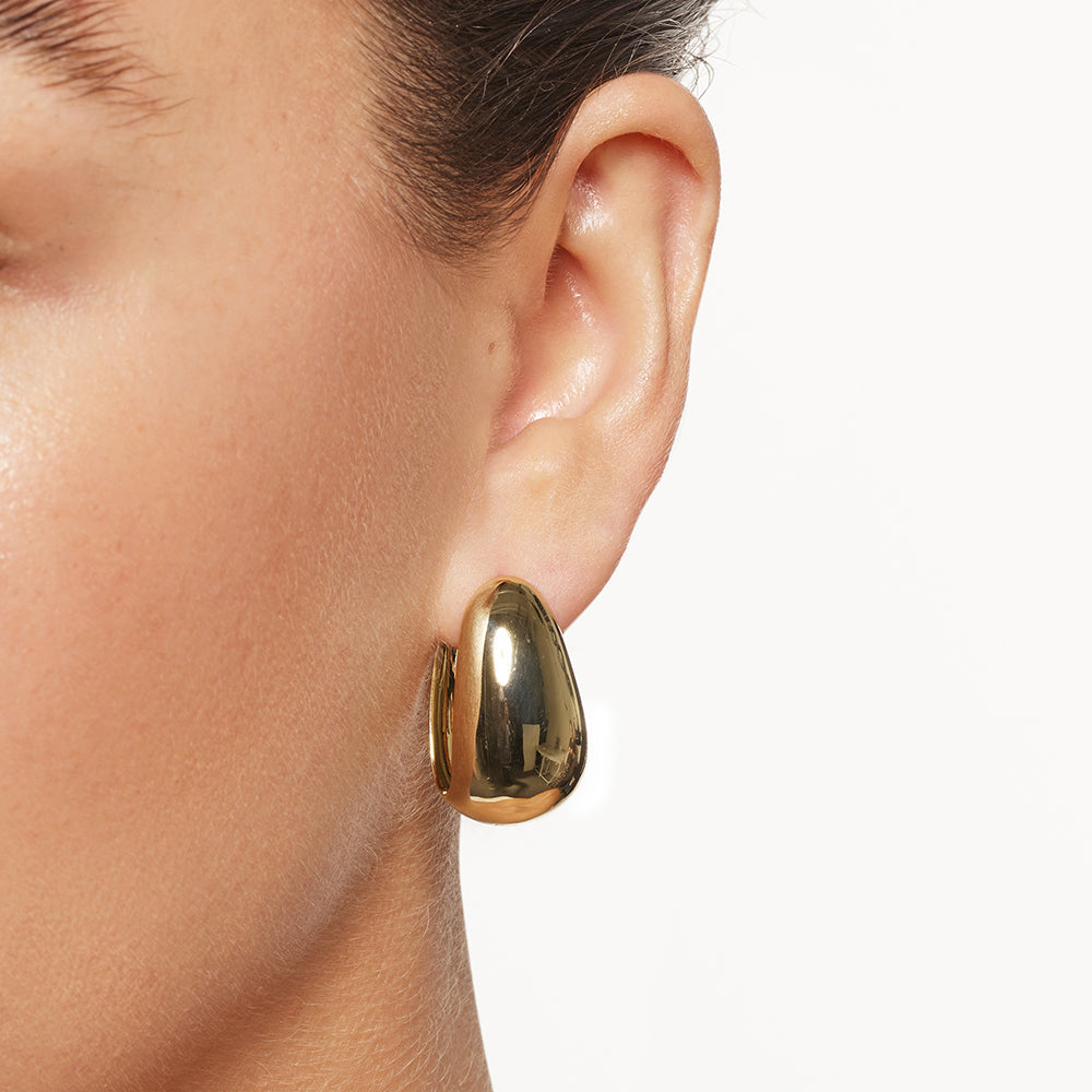 Medley Earrings Drop Dome Hoops in Gold