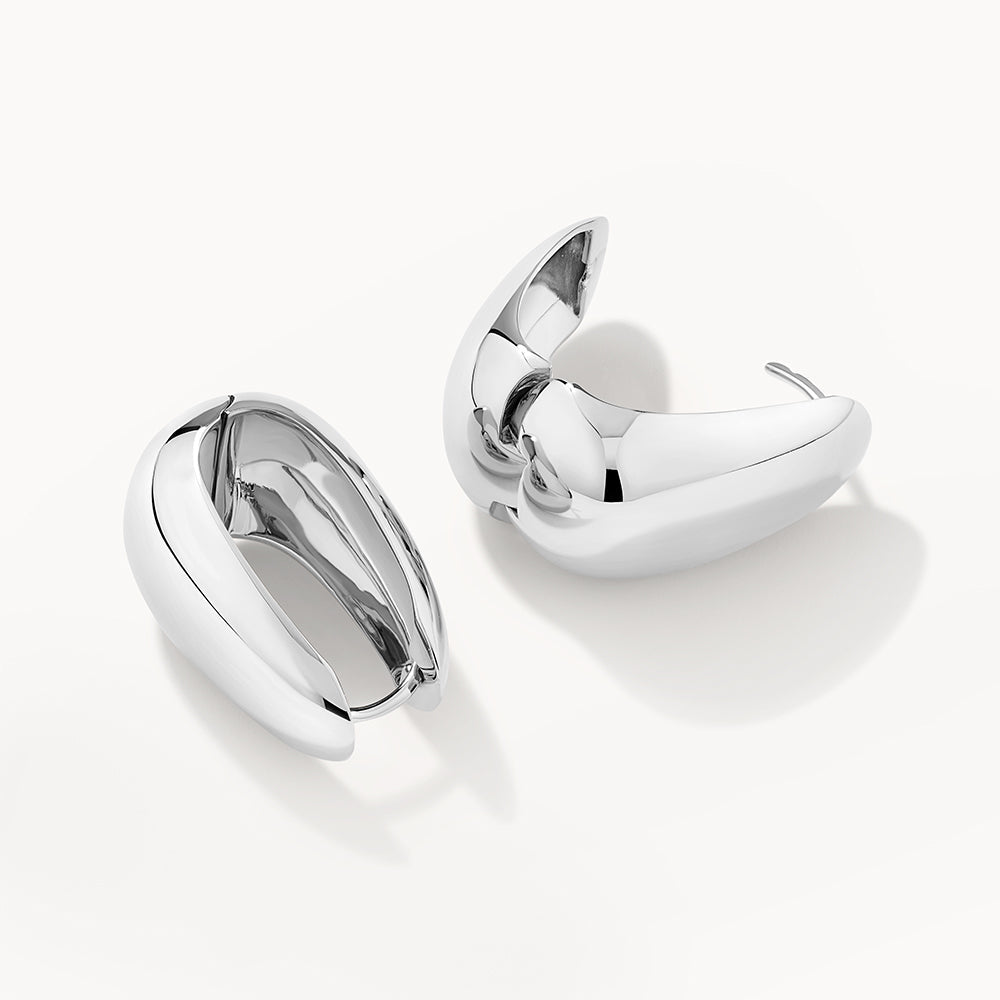Medley Earrings Drop Dome Hoops in Silver