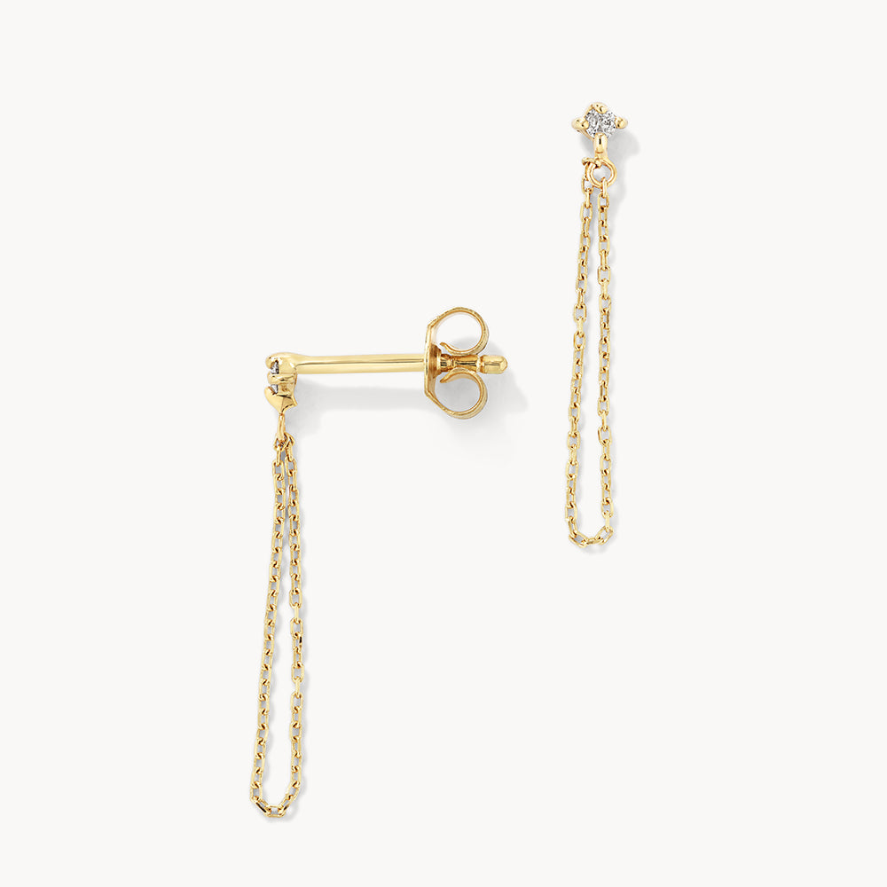 Medley Earrings Diamond Drop Chain Loop Stud Earrings in 10k Gold