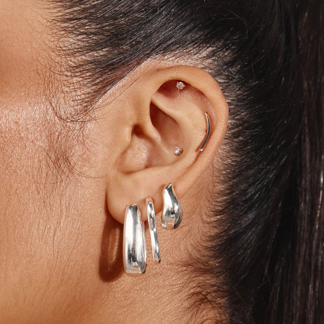 Medley Earrings Elongated Dome Hoops in Silver