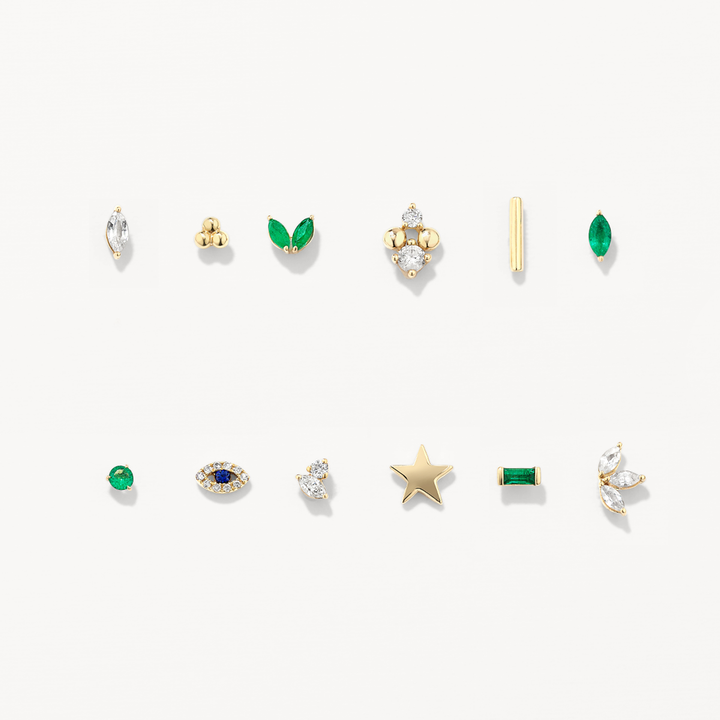 Emerald Baguette Helix Single Stud Earring in 10k Gold