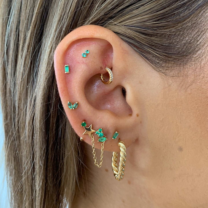 Medley Earrings Emerald Baguette Helix Single Stud Earring in 10k Gold