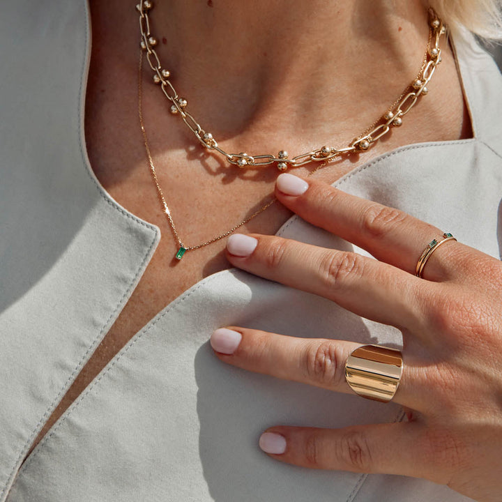 Emerald Baguette Necklace in 10k Gold