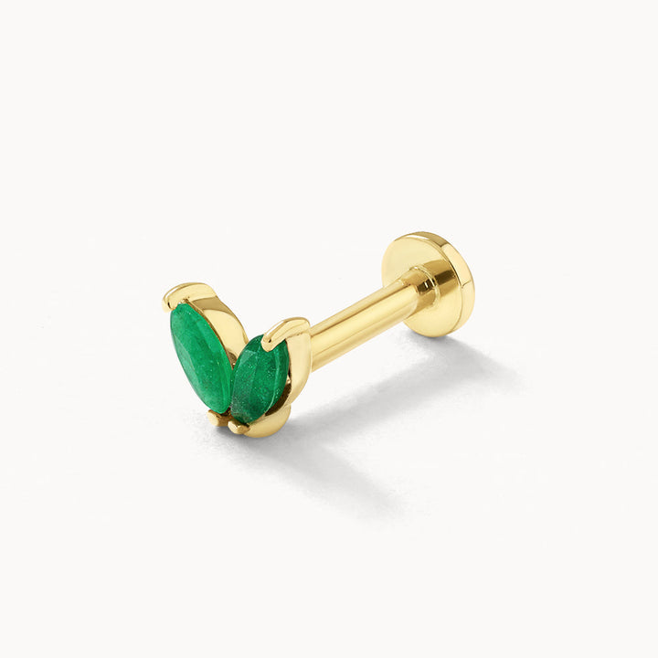 Emerald Double Marquise Helix Single Stud Earring in 10k Gold
