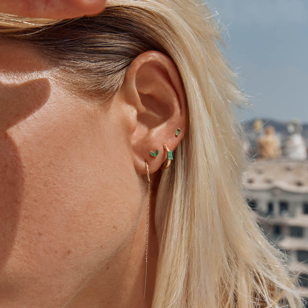 Emerald Double Marquise Helix Single Stud Earring in 10k Gold