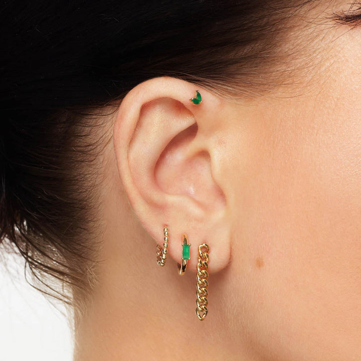 Medley Earrings Emerald Double Marquise Helix Single Stud Earring in 10k Gold