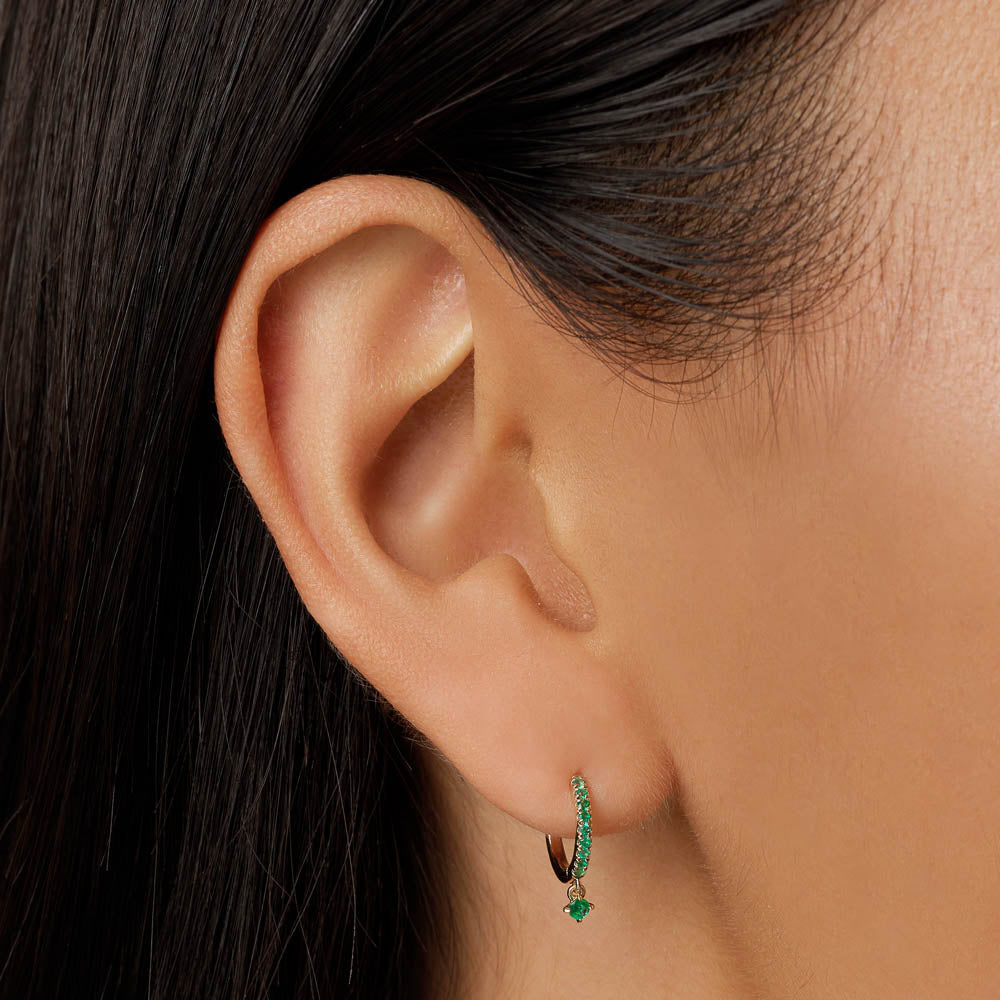 Emerald Drop Single Huggie Earring in 10k Gold