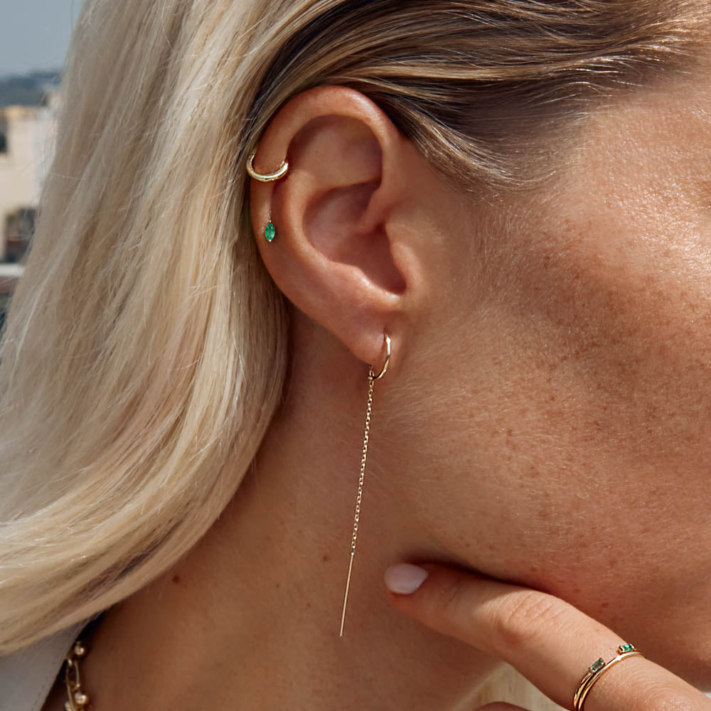 Medley Earrings Emerald Marquise Helix Single Stud Earring in 10k Gold