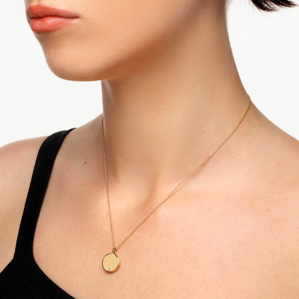 Medley Necklace Engravable Circle Flip Locket in Gold