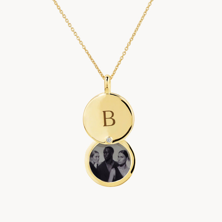 Medley Necklace Engravable Circle Flip Locket Necklace in Gold