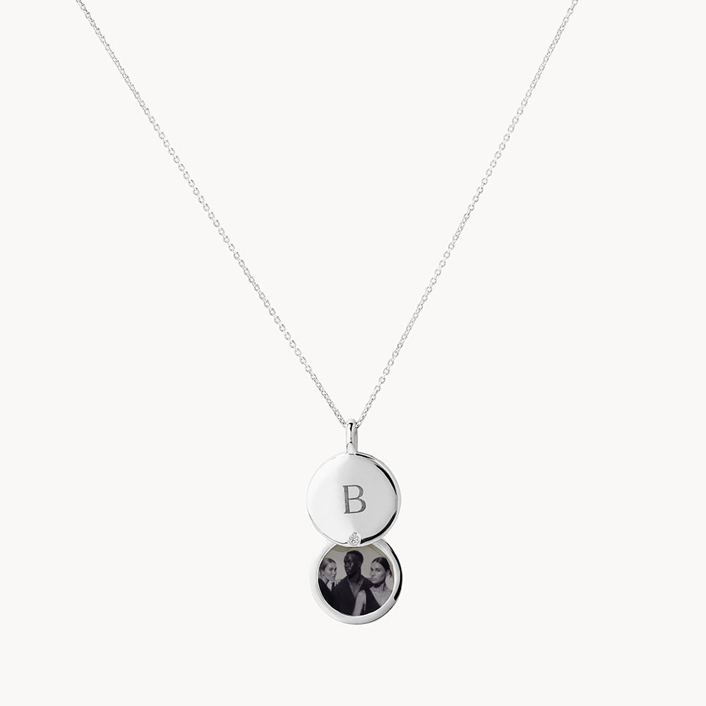 Medley Necklace Engravable Circle Flip Locket in Silver