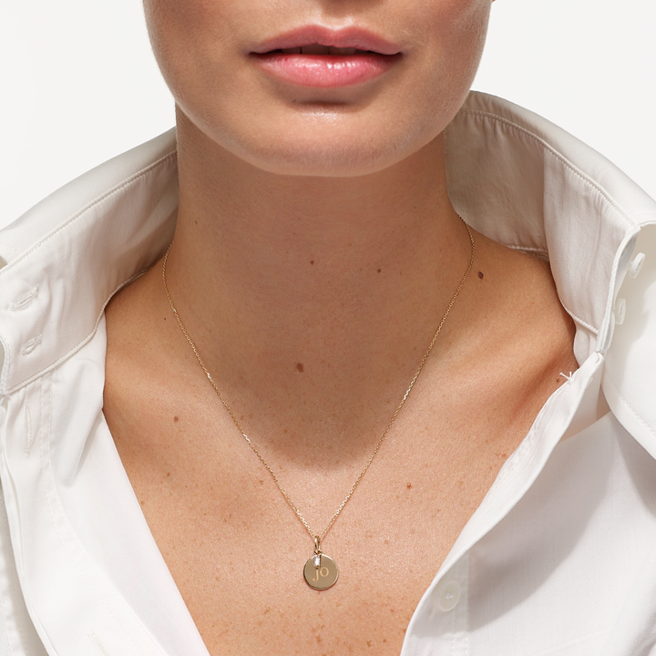 Medley Necklace Engravable Disc Laboratory Grown Diamond Baguette Necklace in 10k Gold
