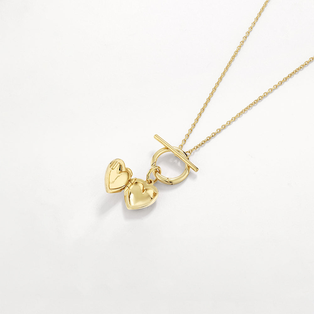 Medley Necklace Engravable Heart Locket Fob Chain Necklace in Gold