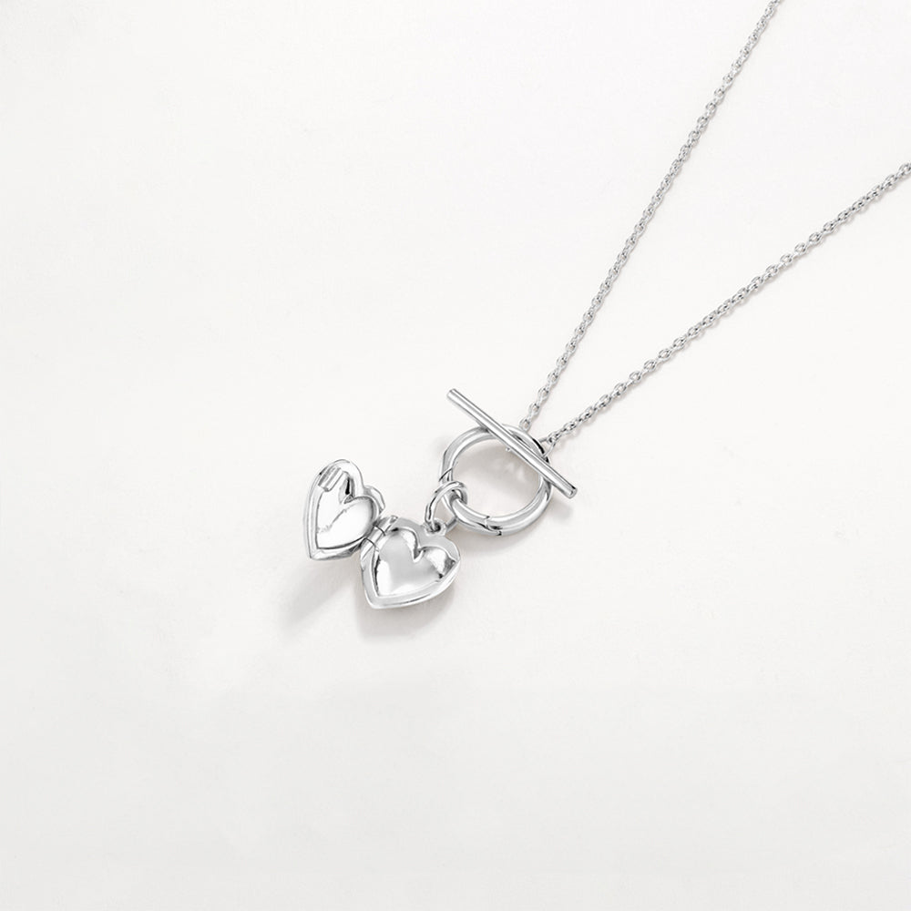 Medley Necklace Engravable Heart Locket Fob Chain Necklace in Silver