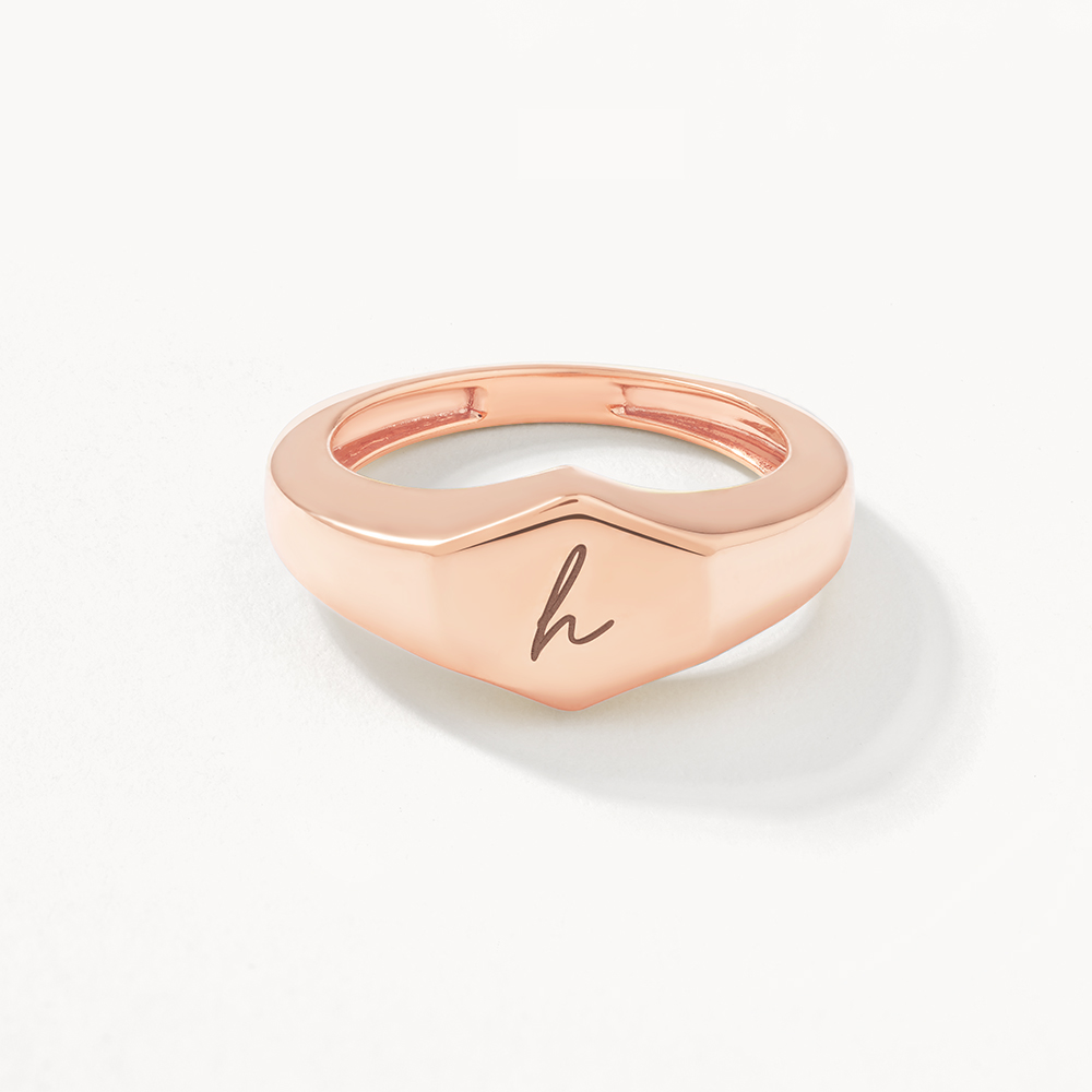 Engravable Hexagon Signet Pinky Ring in Rose Gold
