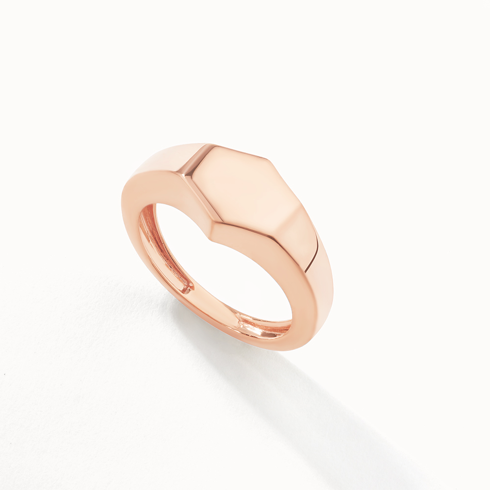 Medley Ring Engravable Hexagon Signet Pinky Ring in Rose Gold