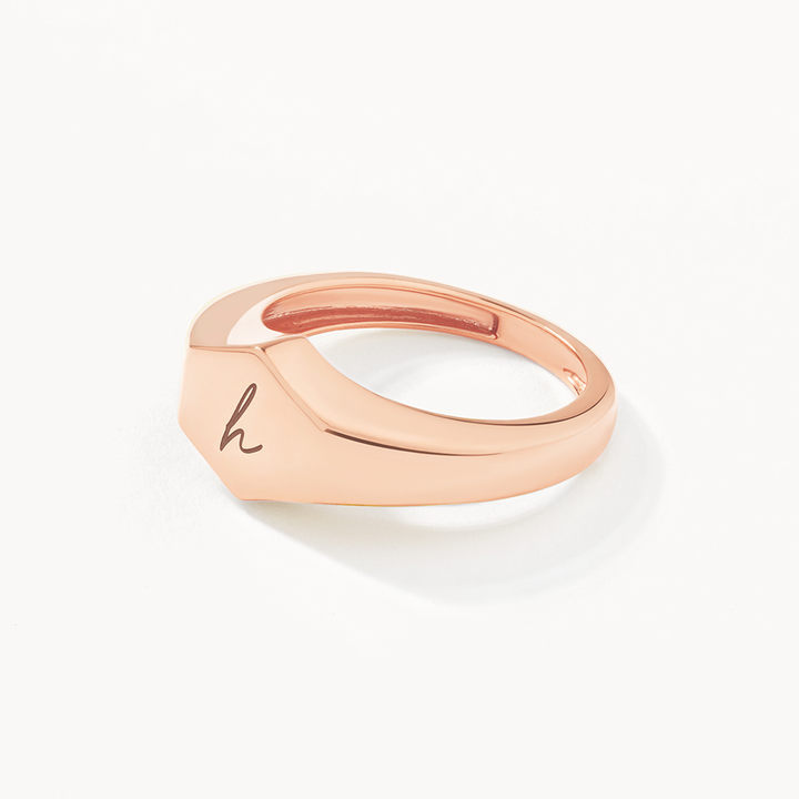 Medley Ring Engravable Hexagon Signet Pinky Ring in Rose Gold