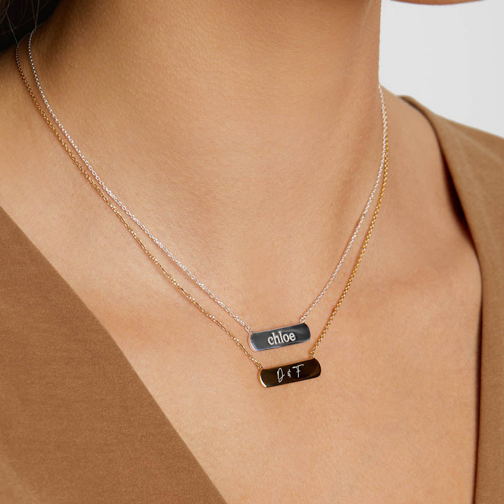 Medley Necklace Engravable Horizontal Bar Necklace in Gold