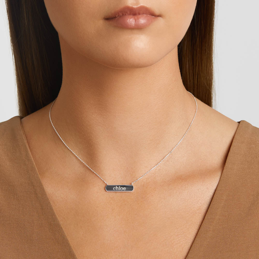 Medley Necklace Engravable Horizontal Bar Necklace in Silver