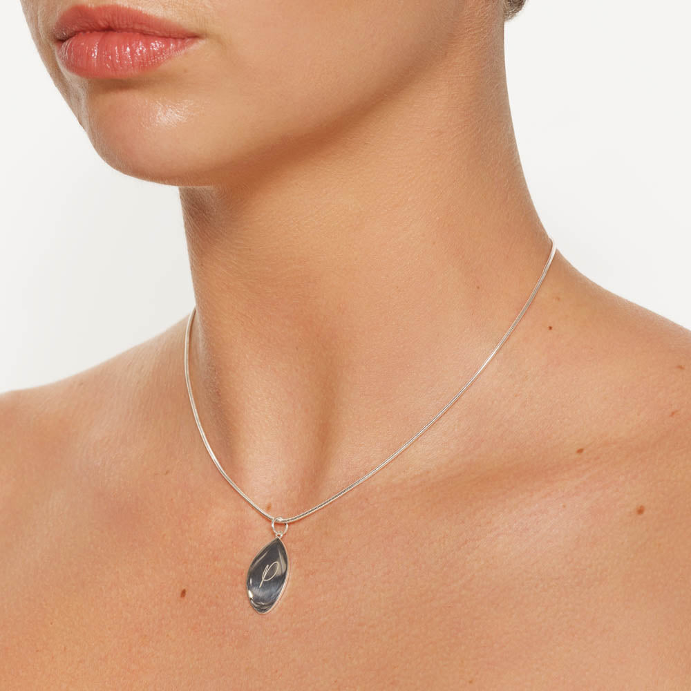Engravable Organic Oblong Pendant in Silver