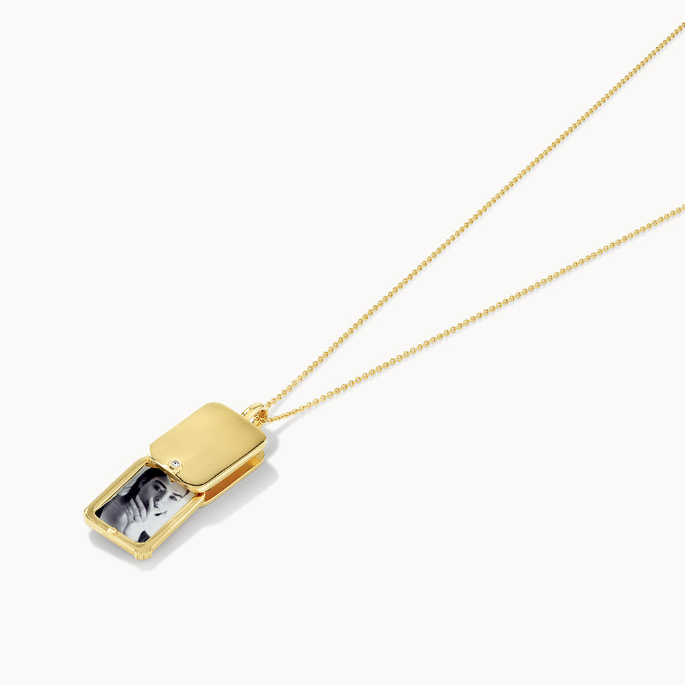 Medley Necklace Engravable Rectangle Flip Locket in Gold