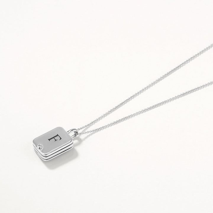 Medley Necklace Engravable Rectangle Flip Locket in Silver