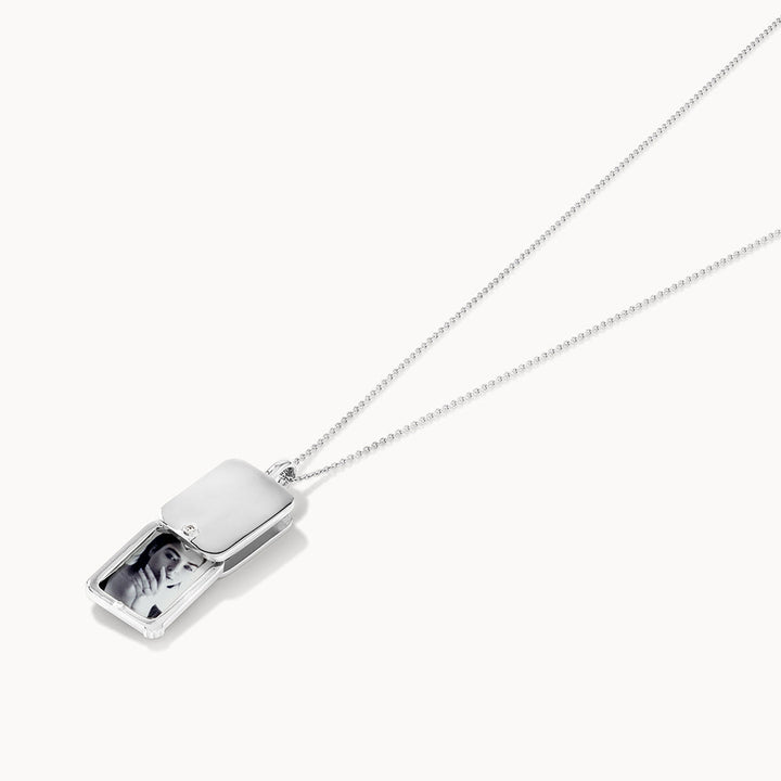Medley Necklace Engravable Rectangle Flip Locket in Silver