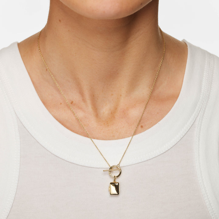 Medley Necklace Engravable Rectangle Locket Fob Chain Necklace in Gold