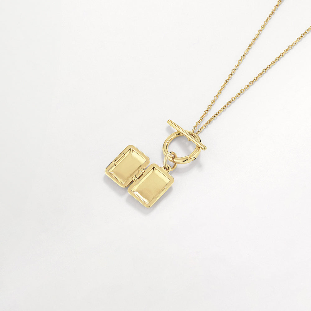 Medley Necklace Engravable Rectangle Locket Fob Chain Necklace in Gold