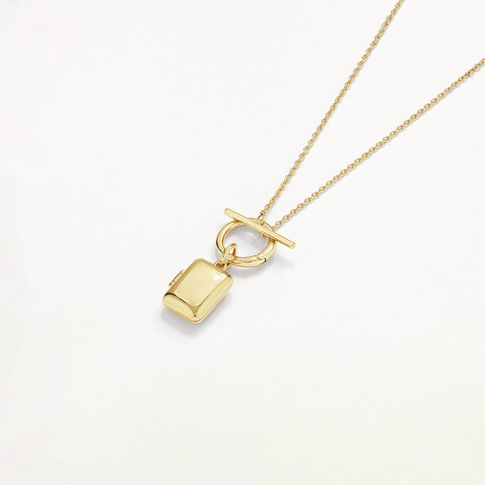Medley Necklace Engravable Rectangle Locket Fob Chain Necklace in Gold