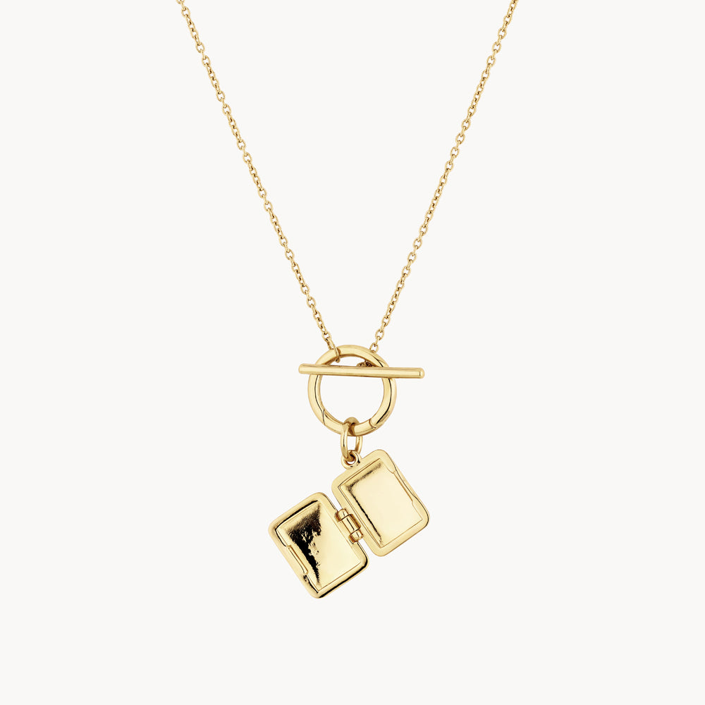 Medley Necklace Engravable Rectangle Locket Fob Chain Necklace in Gold