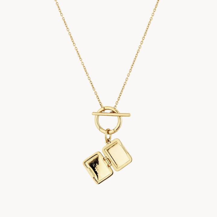 Medley Necklace Engravable Rectangle Locket Fob Chain Necklace in Gold