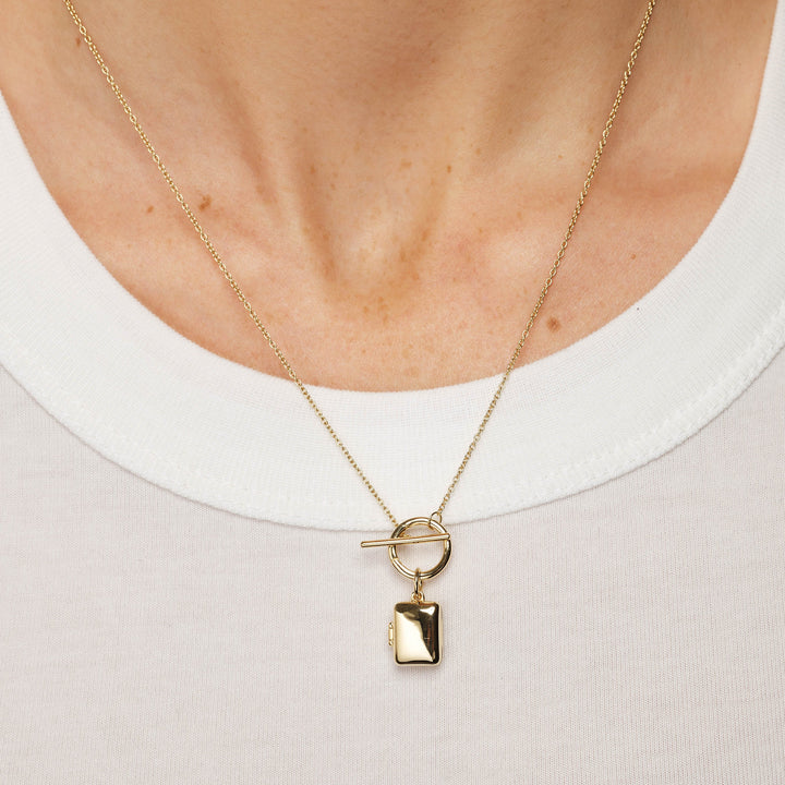Medley Necklace Engravable Rectangle Locket Fob Chain Necklace in Gold