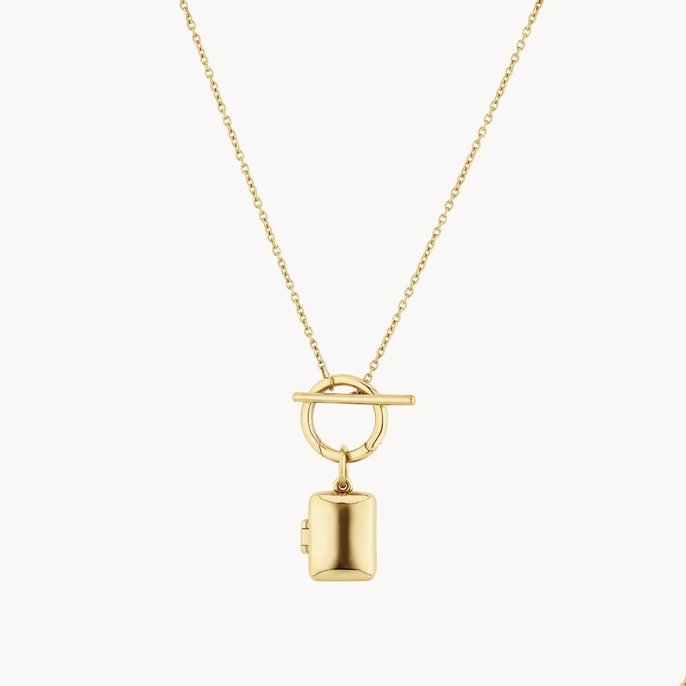 Medley Necklace Engravable Rectangle Locket Fob Chain Necklace in Gold