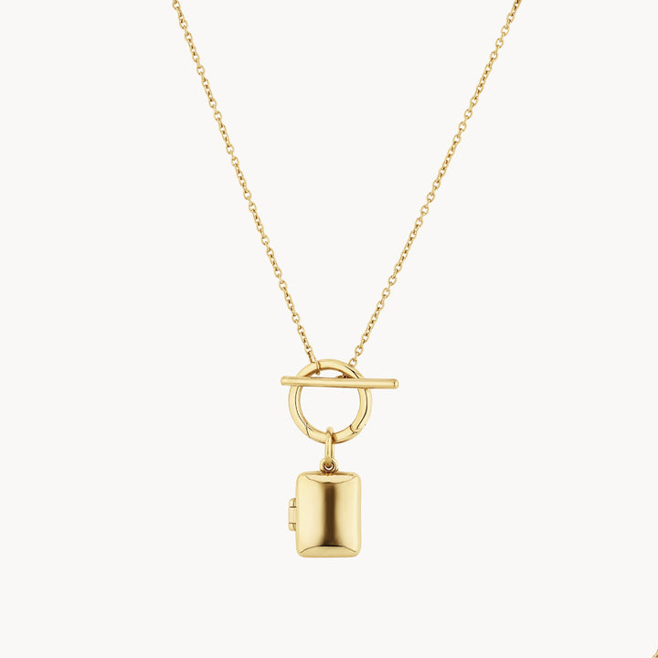 Medley Necklace Engravable Rectangle Locket Fob Chain Necklace in Gold