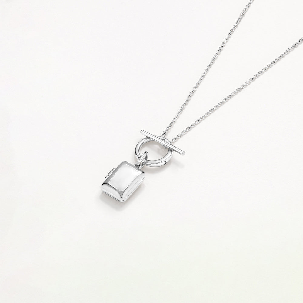 Medley Necklace Engravable Rectangle Locket Fob Chain Necklace in Silver