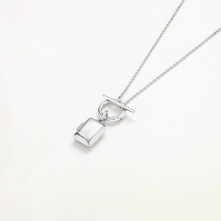 Medley Necklace Engravable Rectangle Locket Fob Chain Necklace in Silver