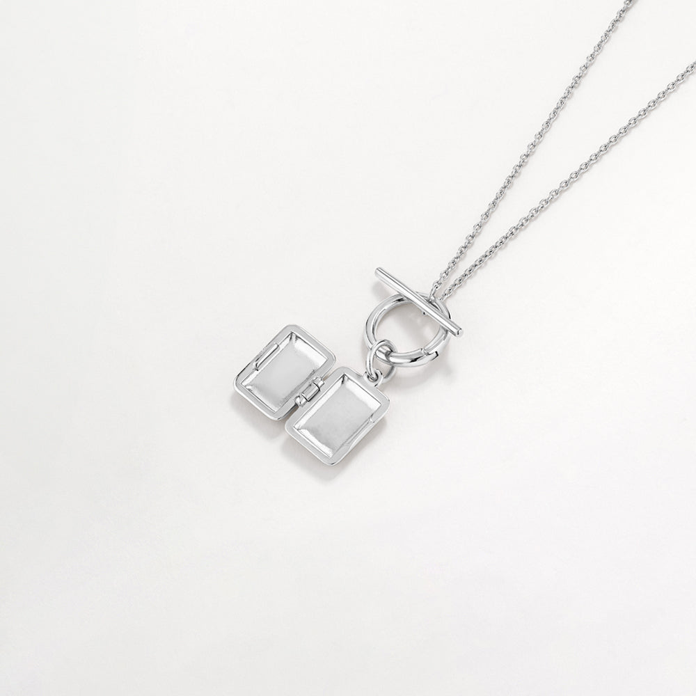 Medley Necklace Engravable Rectangle Locket Fob Chain Necklace in Silver