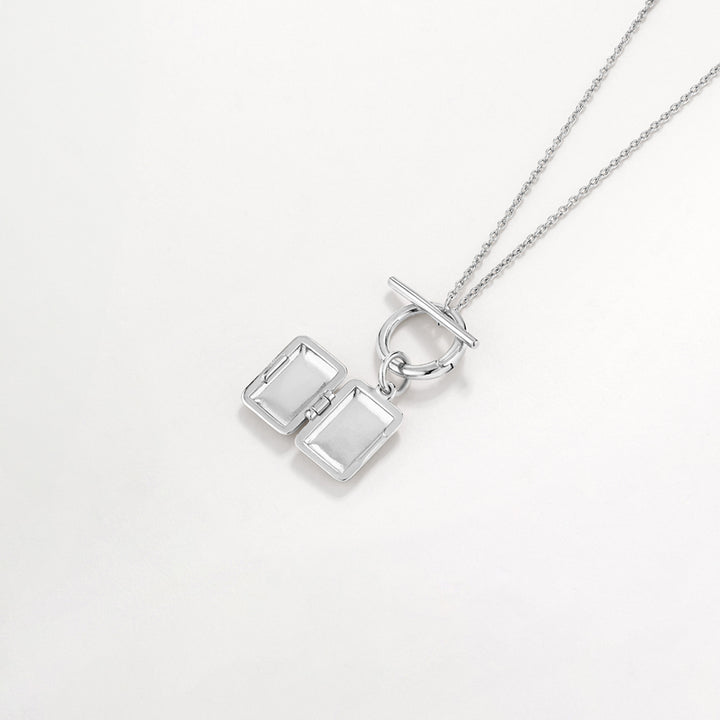 Medley Necklace Engravable Rectangle Locket Fob Chain Necklace in Silver