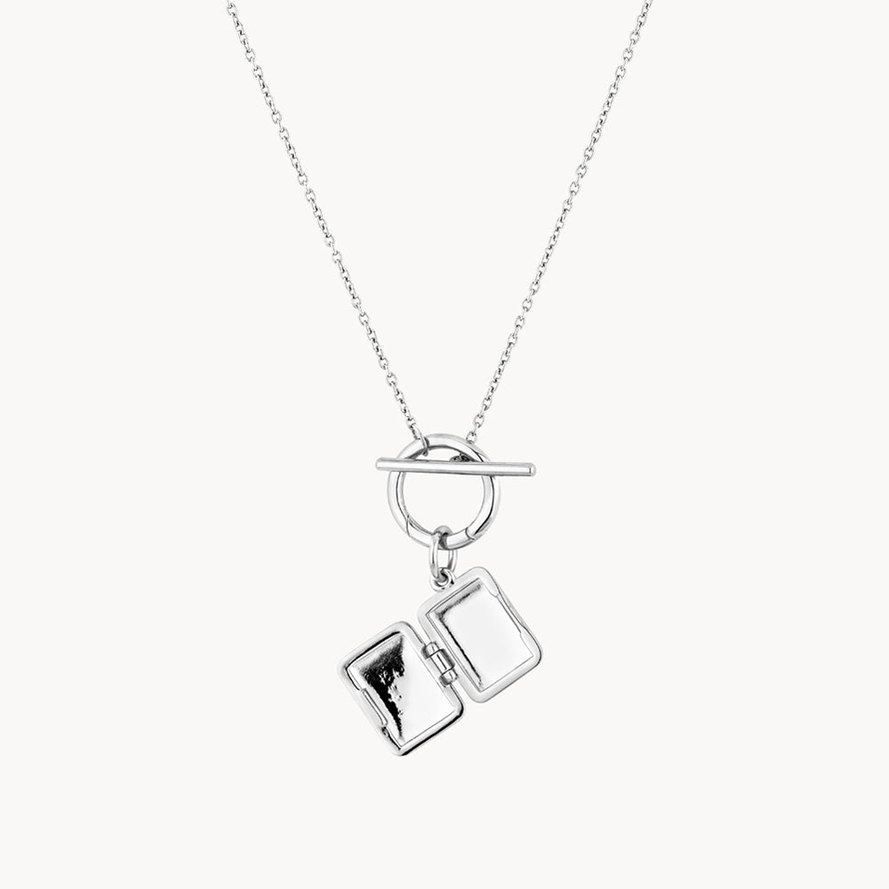 Medley Necklace Engravable Rectangle Locket Fob Chain Necklace in Silver