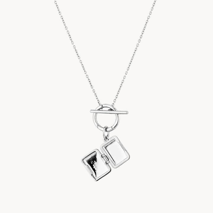Medley Necklace Engravable Rectangle Locket Fob Chain Necklace in Silver