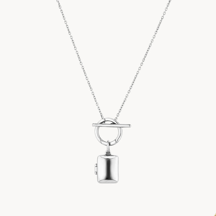 Medley Necklace Engravable Rectangle Locket Fob Chain Necklace in Silver